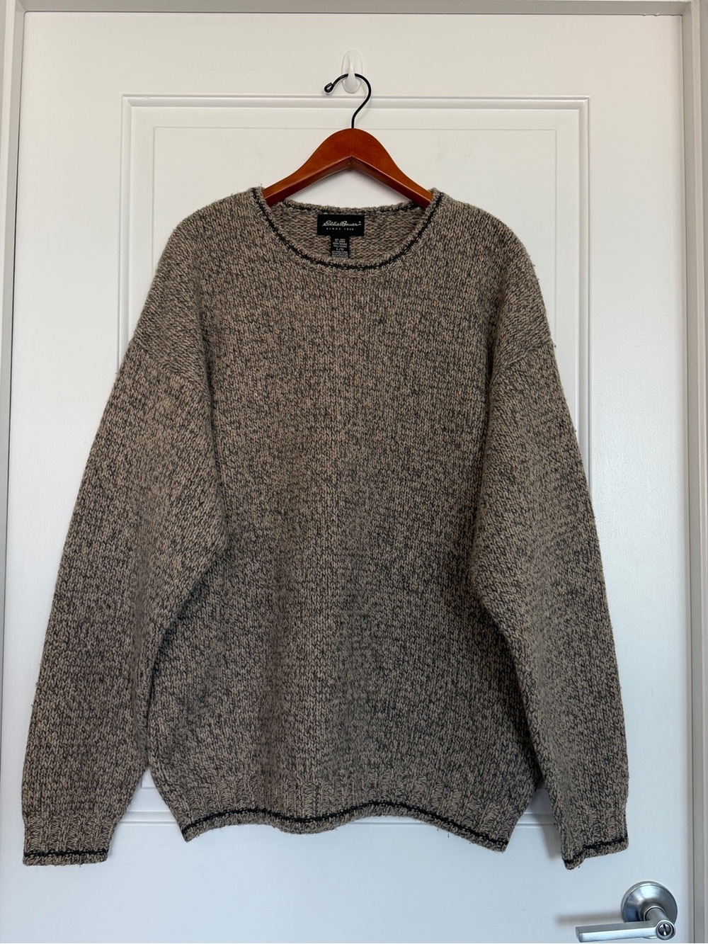 Eddie Bauer Wool Blend Fishermans Sweater Chunky Rolled Trim Large Late 2000s